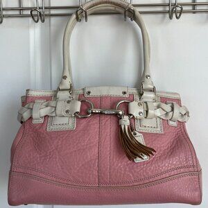COACH~Hampton F13084 Shoulder Bag, Pink/White, Silver Hardware, Pebble Leather